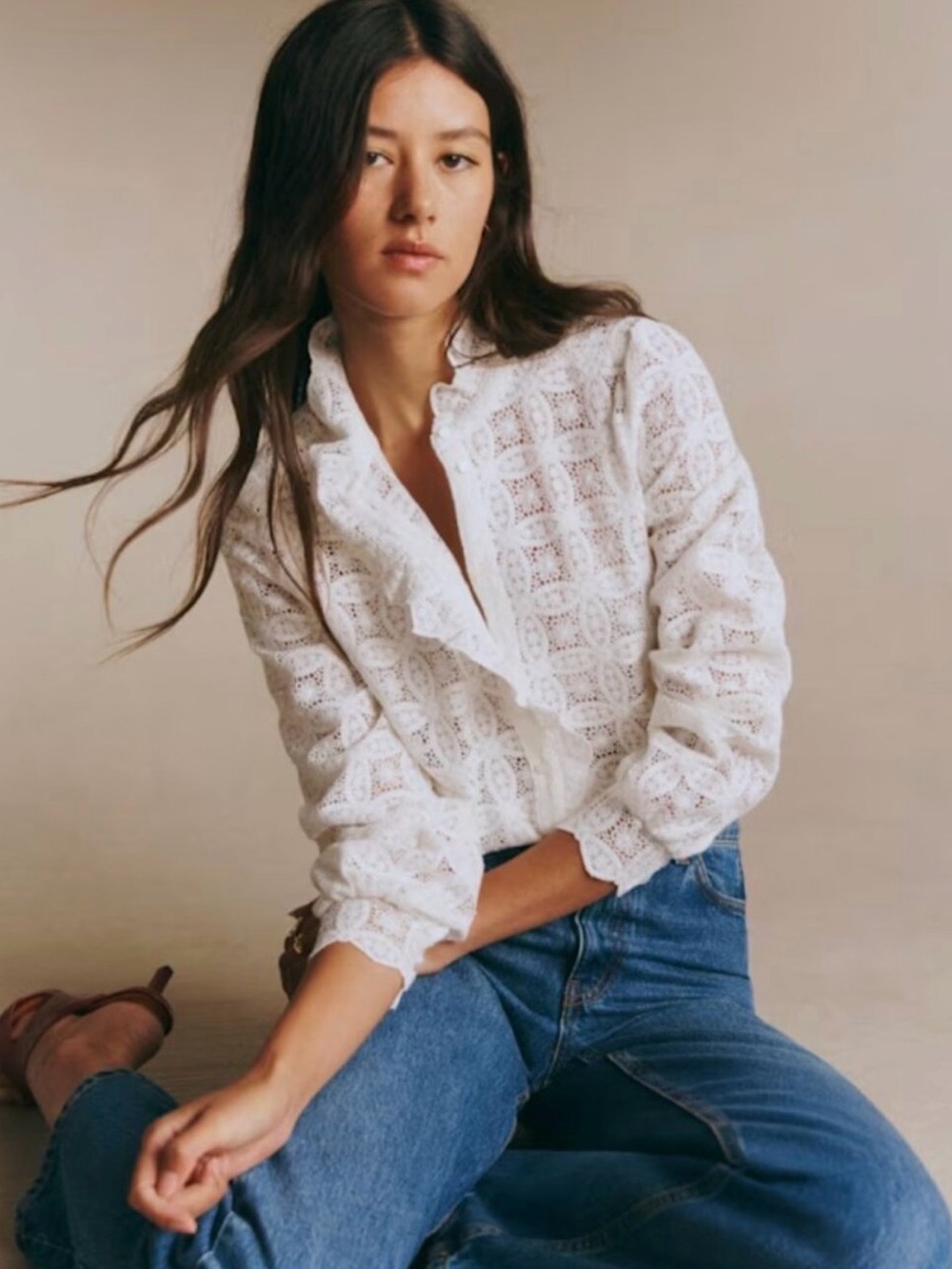 Sezane Chlo Shirt - Ecru Guipure - Size 36 (US 4)